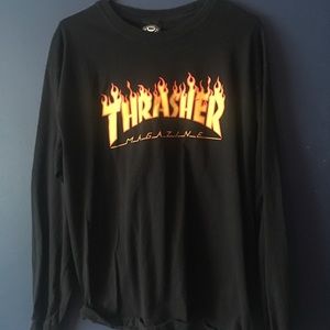 Thrasher Flame Logo Tee Long Sleeve Black L